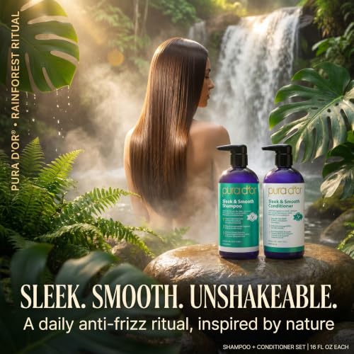 PURA D'OR Sleek & Smooth Shampoo and Conditioner Set For Frizz-Free & Silky Smooth Hair, Infused with Organic Aloe Vera, Argan Oil, Castor Oil, Bergamot Oil & Geranium Oil - image 6