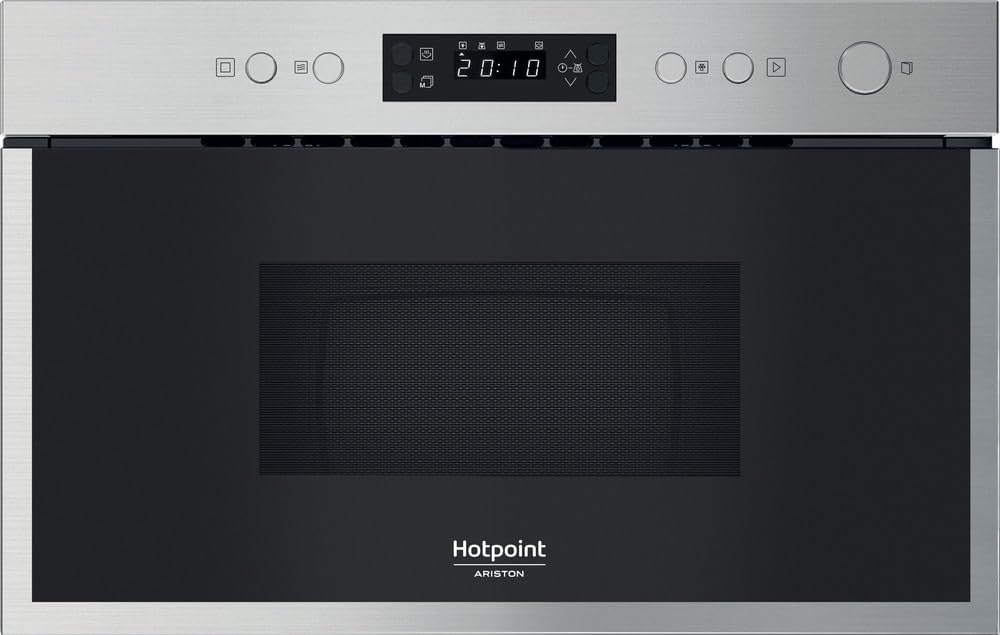 Hotpoint - HAM212OX Micro-ondes Encastrable 22L - Gril Autonettoyant, Décongélation Rapide 3D - Écran LCD et Minuterie Électronique - H 38.2 x L 59.5 x P 32 cm - Acier Inoxydable