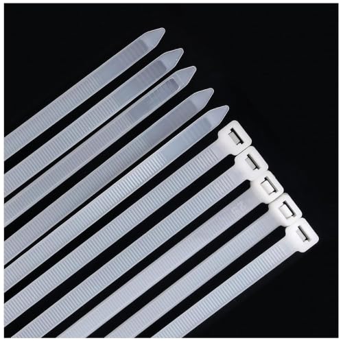 Menylon Heavy Duty Cable Ties Clear 300mmx7.6mm 50 Pack White Plastic Zip Ties with 70 Kg Tensile Strength Extra Strong Long Thick Self-Locking Tie Wraps for Garden Office Home Outdoor