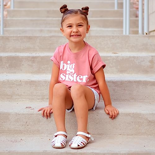 Bold Big Sister Colorful Sibling Reveal Announcement T-Shirt for Baby and Toddler Girls Sibling Outfits2