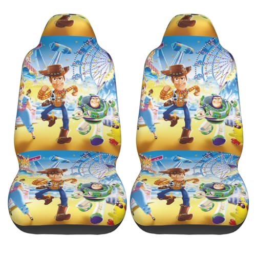 カーシートカバーかわいい トイ・ストーリー アニメ 前席用 2枚セット カー用品 防汚 軽 気性 洗える 普通車 適用 フロント 取付簡単 軽自動車 シートカバー 背面フルカバー ブラック 運転席 助手席 車用 シート カバ