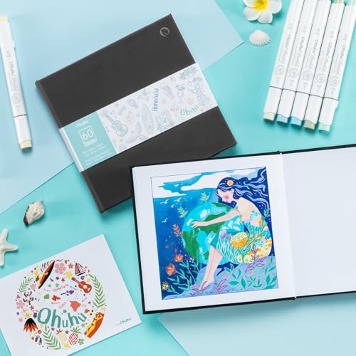 Image of Ohuhu Double-Sided Marker Pad Art Sketchbook Bleedproof - 8.3 inchx8.3 inch Square Paper Size - 90 LB /150 GSM Smooth Drawing Paper - 60 Sheets /120 Pages - Hardcover Sketching Book for Alcohol Markers Paints