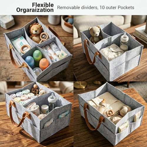 Image of BAYBEE Tidy Stylish & Modern Diaper Bag for Mothers for Travel | Large Capacity Storage Diaper Bag | Strong & Sturdy Baby Organizer Storage | Portable Diapers Caddy Organizer (Light Grey)