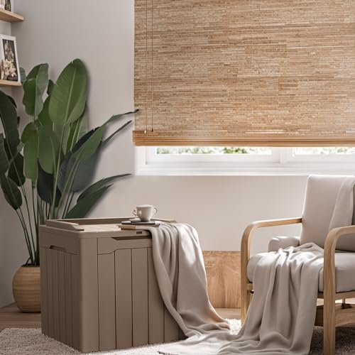 Image of Devoko 31 Gallon Waterproof Outdoor Storage Box Resin Deck Box Lockable and UV Resistant for Patio Furniture,Garden Tools (Light Brown)