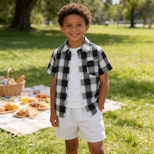 Image of SANGTREE 3 Piece Boy Outfits Short Sleeve Shirt and Shorts Set Beach Vacation Summer Clothes, 3 Months - 9 Years