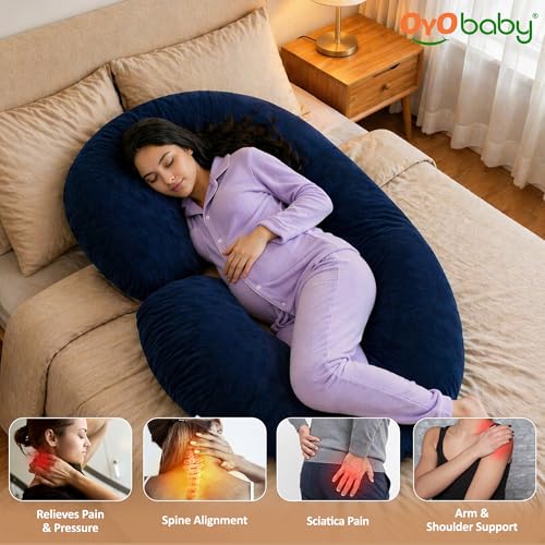 Image of OYO BABY Pregnancy Pillow for Women C-Shape Full Body Pillow | Complete Support for Head, Back, Belly, Hips & Legs | Maternity Pillow with Removable Washable Velvet Cover (Royal Blue)