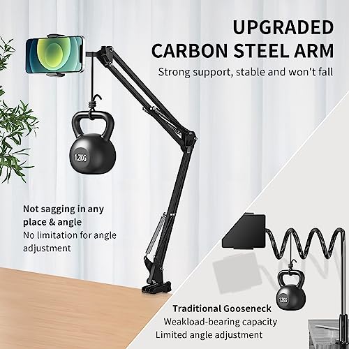 Image of Phone Holder for Desk, Phone Holder for Bed with Adjustable Clamp Clip, Flexible Phone Stand Lazy Bracket Mount Long Arms Clamp for iPhone, Samsung, Google Pixel, Moto (Black)