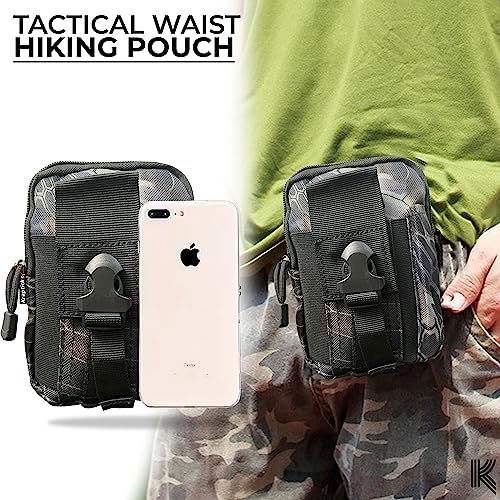 Image of Kraptick Multi-Purpose Water Resistant Waist Bag with Dual Compartment, Waist Bag Mobile Phone Holder, Waist Pack for Men, Women Camping Hiking Pouch (Stylish Black)