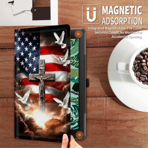 for Fire HD 10 Tablet Case (11th/13th Generation,2021/2023 Release,10.1"), PU Leather Multi-Angle Folio Stand Smart Cover for Amazon Kindle Fire HD 10 13th/11th Gen-American Flag with Cross Dove by FUYOCWE - Image 4