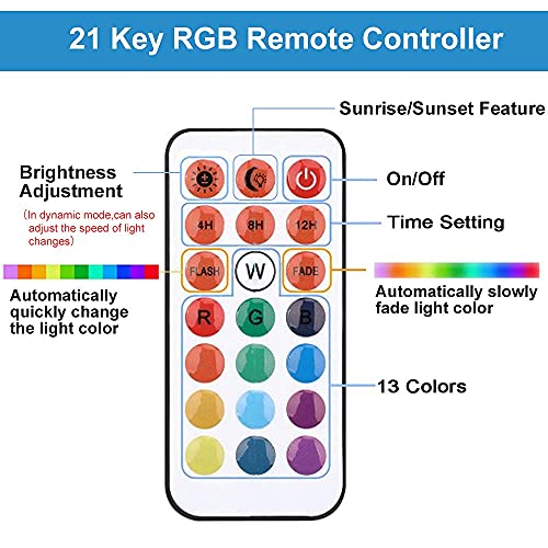 VARMHUS LED Aquarium Lighting with Remote Controller - Custom Adjusts 13 Colors, Submersible Fish Tank Light with Timer for Sunrise and Sunset (62cm, RGB)