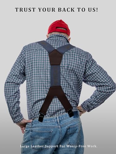 Image of Men's Industrial Strength Suspenders 2-Inch Wide X-Back Heavy Duty Braces Strong Metal Clips, Elastic Adjustable