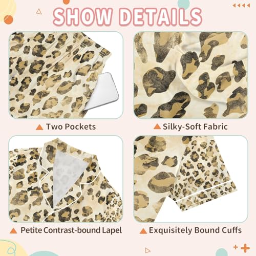 senya Gloden Leopard Design Satin Summer Pajama Sets Silk Short Sleeve Button Down Sleepwear3
