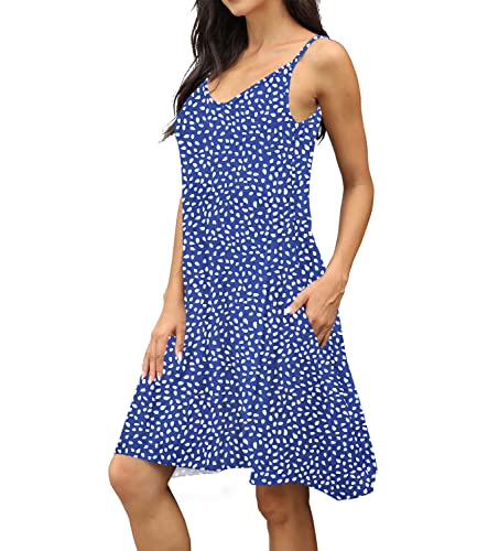 Image of Women's Summer Spaghetti Strap Casual Swing Tank Beach Cover Up Dress with Pockets