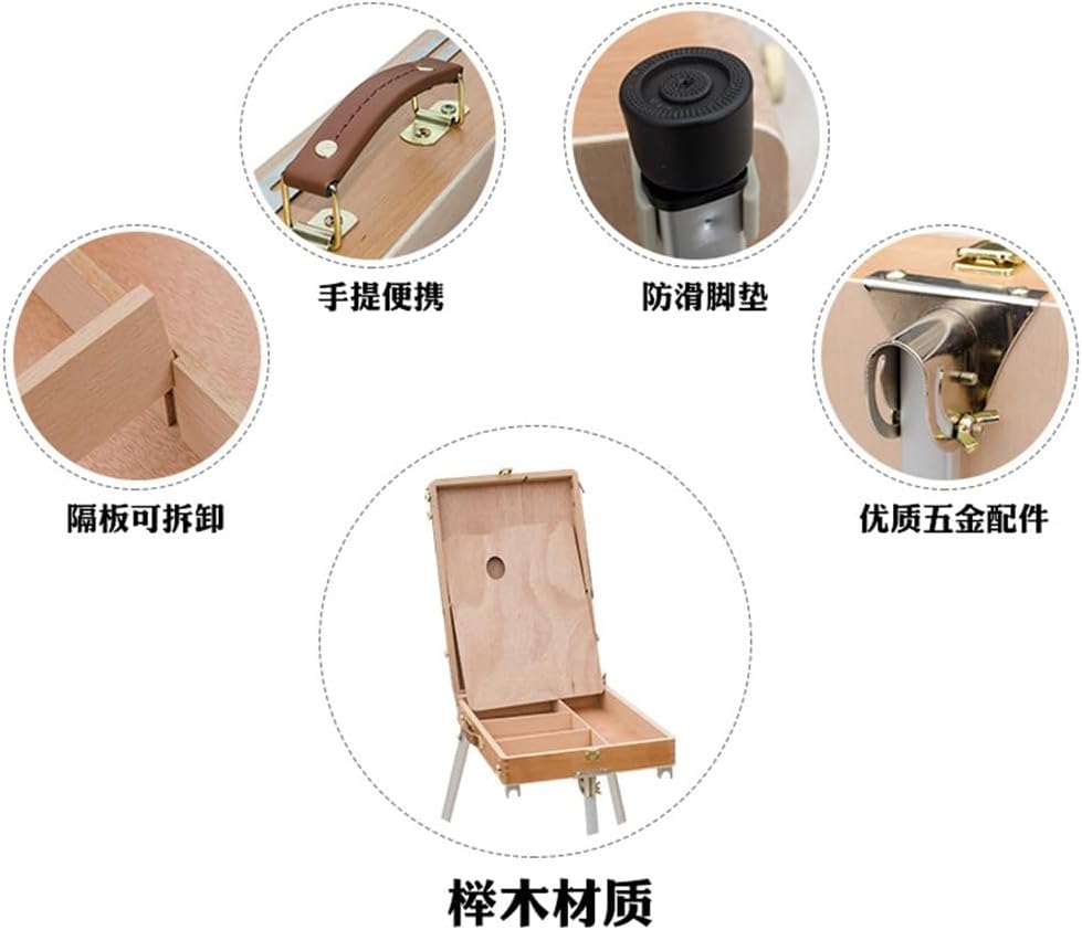 Portable Wooden Painting Case Hand-Painted Aluminum Alloy Oil Painting Easel Oil Painting Case Set