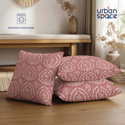Image of Urban Space Decorative Cotton Cushion Cover Set of 3, 16 Inch X 16 Inch Cushion Covers for Sofa, Bedroom, Living Room (Canopy Clay Pink, Cushion Cover 40Cm X 40Cm, Set of 3)