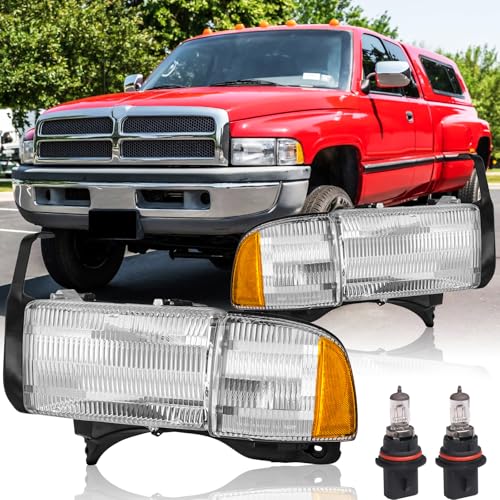 Headlights Assembly for 1994-2001 Dodge Ram 1500/1994-2002 Dodge Ram 2500 3500 (Non-Sport Models) Headlamps Replacement w/Bulbs & Corner Lights Driver and Passenger Side