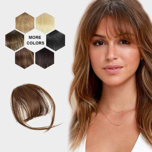 HANYUDIE Clip in Bangs Human Hair Bangs Hairpiece Dark Brown Clip on Air Bangs with Temple Wispy Bangs Hair Extensions for Women (Wispy Bangs, (Medium Brown))