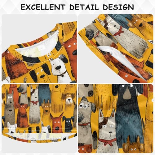 Long Sleeve Pajama Set for Girls Boys,Cartoon Dogs in Rows Comfy Crewneck Sleepwears,Soft Kid's Homewear Clothes Underwear Sets 3T3