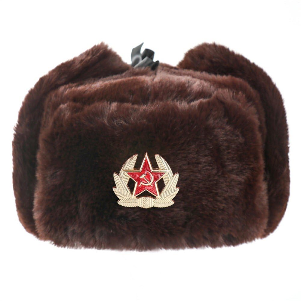 Sombrero De Unisex con Insignia Militar Soviética, Sombreros De Bombardero, Sombrero De Invierno Aire Libre con Orejeras, Sombrero De Caza De Felpa para Esquiar, Uso Diario