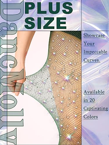 Image of DancMolly 10X Strong Ultra Sparkly Rhinestone Fishnet Stockings, Plus Size Sparkle Tights for Women Sexy Party Concert Outfit