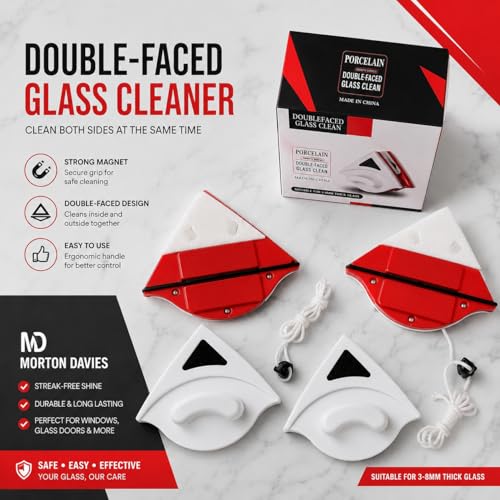 Image of Magnetic Window Glass Cleaner | Doublefaced Glass Cleaner | Double-Side Glazed Two Sided Wiper with 2 Extra Cleaning Cotton Squeegee Washing Equipment Household Magnet (Multicolour)
