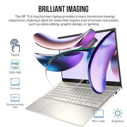 Image of HP Pavilion 15 Inch Laptop Touchscreen Computer, 15.6 inch FHD Touch Screen Business Laptop, Windows 11 Pro | 10-Key Number Pad | Lunar Gold | Intel Core i5 • 64GB RAM 2TB SSD