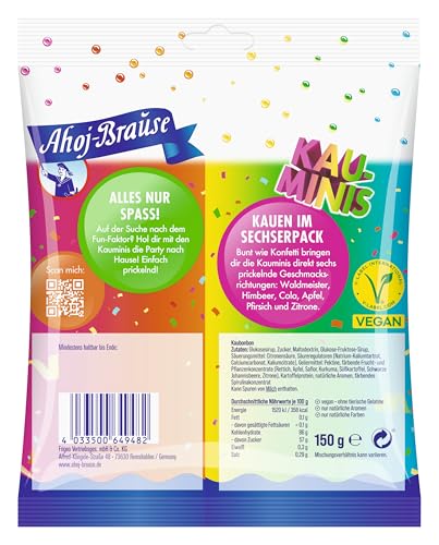 Frigeo Ahoj-Brause Kauminis Vorratspack - Kaubonbons Vorrats-Box mit 6 prickelnden Geschmacksrichtungen bunte Bonbons wie Konfetti zum Kauen ideal für Kinderpartys oder Familie vegan 16x150g