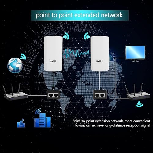 KuWFi Outdoor Wireless Bridge, 300Mbps WiFi Bridge,Indoor&Outdoor Point to Point Wireless Bridge Support 1KM Long Distance for Starlink Router, CCTV&Surveillance Camera, Ideal for Garden,Farm - Image 4