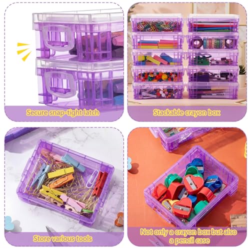 Image of Suzile 40 Pcs Plastic Crayon Boxes Holds 24 Crayon with Snap Lid Storage Container Clear Stackable Case for School Office Classroom Supplies Pen Pencil Craft(Purple)