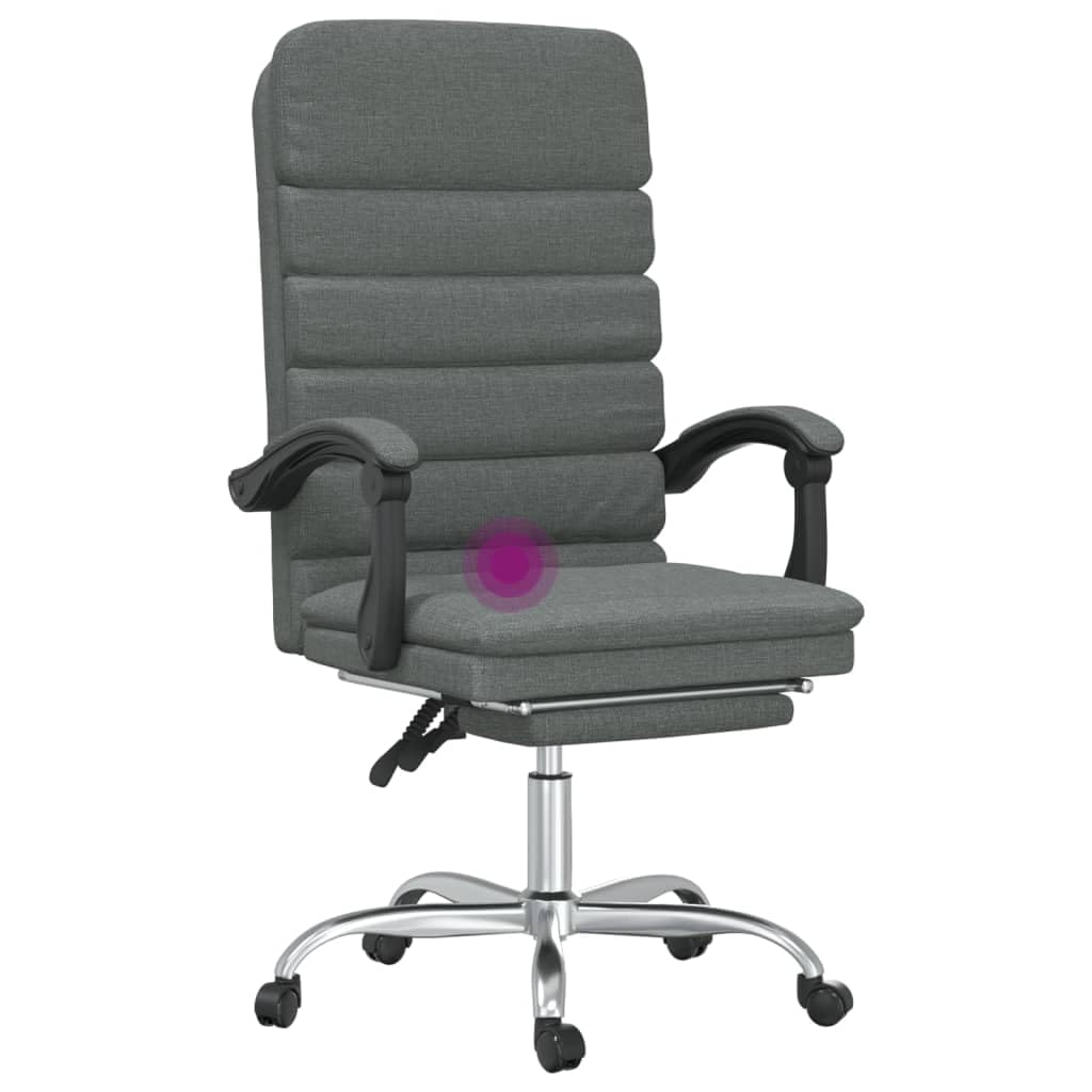 Silla de oficina de masaje gris oscuro, 110-120 cm, función reclinable, transpirable, marco de metal, oficina en casa, juegos