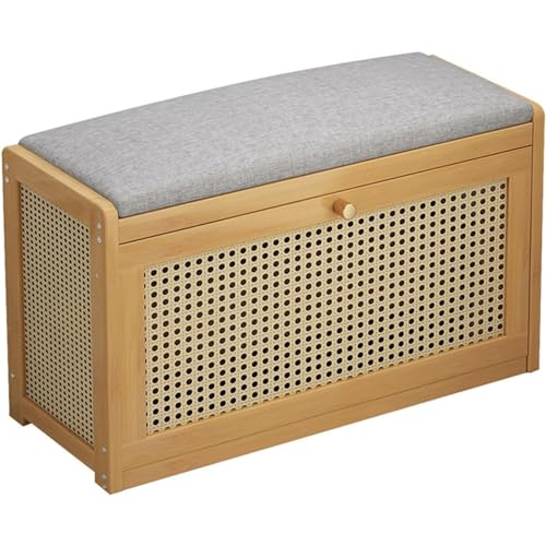 Scarpiera ottomana in bambù con seduta imbottita, scarpiera smontabile a strati, elegante panca portaoggetti per camera da letto, ingresso, corridoio e soggiorno