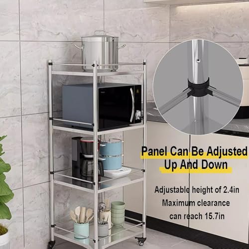 Image of 5-Tier Stainless Steel Utility Cart with WheelsKitchen Work Table Pot and PanHeavy-Duty Metal Storage Rack 40 x 32 x 84 cm Ideal for Home and Restaurant,Silber-15.7X7.5X46.5IN