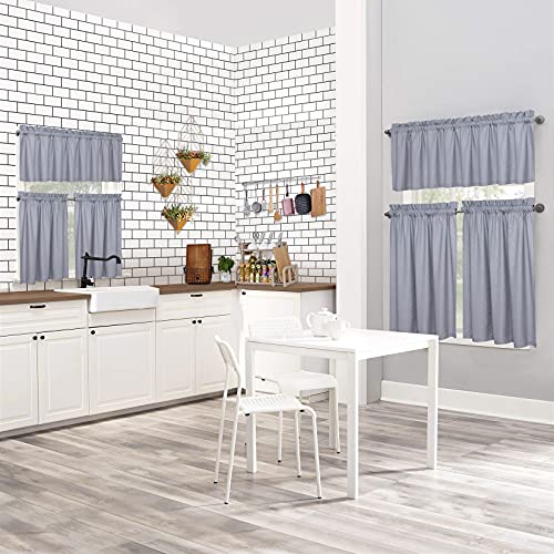 Caromio Grey Kitchen Valance Curtains For Window, 100% Waterproof Soft Microfiber Seersucker Fabric With Embossed Dots, Short Bathroom Window Valances, Machine Washable(Grey, 60" W X 15" L) #TOP6