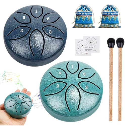 Lot De 2 Mini Tambours à Langue En Acier - 6 Tons - 6 Tons - Avec Maillets - Pour Concert, MéDitation, Yoga, GuéRison Par Le Son - Pour Adultes-image
