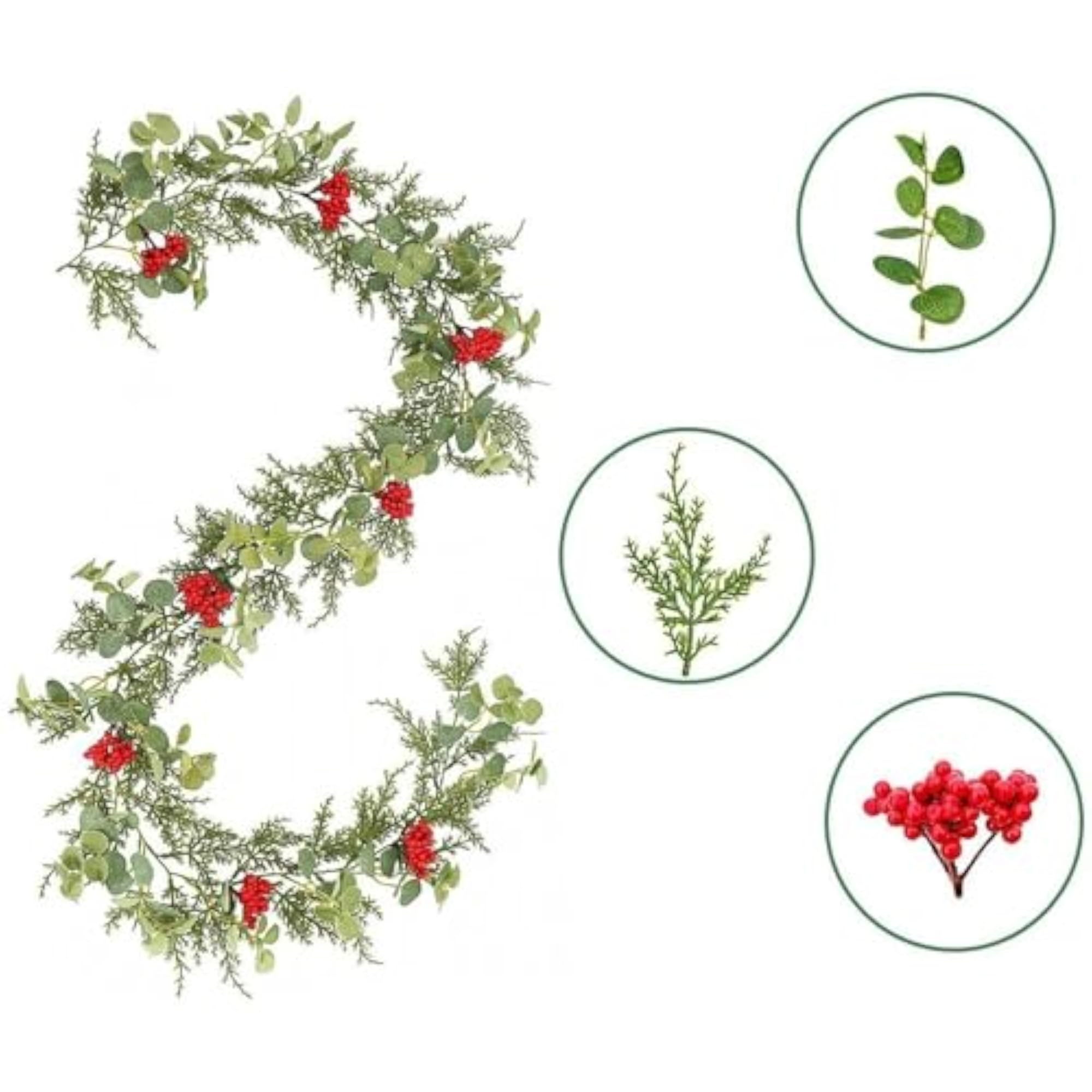 Christmas Garland with Red Berries for Home Decor