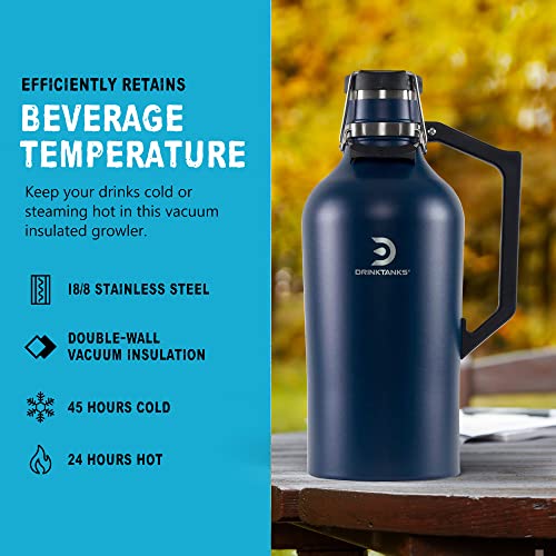 Drinktanks Craft Growler, Passivated Stainless Steel Growlers For Beer, Leakproof And Vacuum Insulated Beverage Tumbler, Easy-To-Use Soda, Wine, Or Coffee Tumbler With Handle, Storm, 128 Oz #TOP3