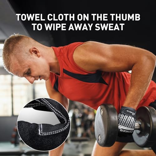 Exercise Gloves Full Finger for Men Women with Padding, Full Hand Gym Weight Lifting Gloves Male Female, Non Slip Fitness Gloves Extra Grip for Cycling Climbing Weights Hiking (Black, L)