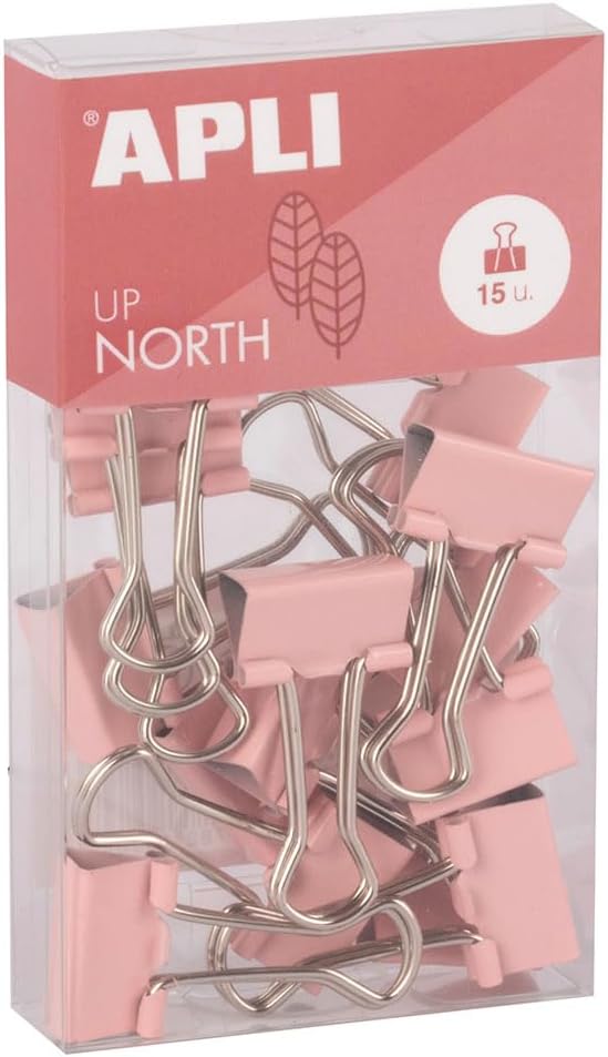 APLI 19984 – Clips à clips en acier trempé de 19 mm – Paquet de 15 en rose – Style moderne – Accessoires de bureau Upnorth