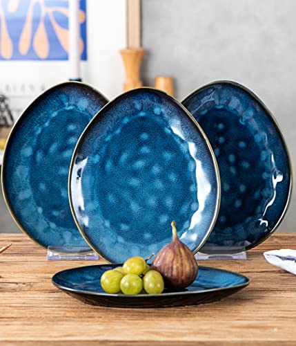Unicasa Small Appetizer, Salad Plates, Ceramic Dessert, Snacks Plates - Stoneware Kitchen Serving Side Dishes, Wedding Cake Plate - Set Of 4 (Deep Blue) #TOP3