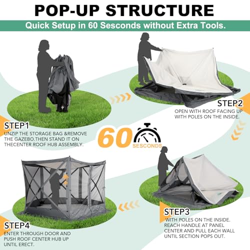 Image of COBIZI 10x10 FT Pop up Gazebo, Popup Canopy Tent,Instant Screened in Gazebos, Waterproof Portable Outdoor Small Screen Tents Sun Shelter,carpas para Patio for Camping, Garden and Backyard,Gray