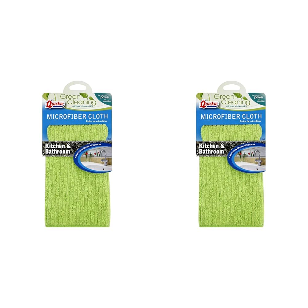 Quickie Kitchen & Bathroom Microfiber Cloth, Reusable, No-Chemicals, 16"x14", for Cleaning & Wiping Home/House/Kitchen/Bathroom/Counter-Tops (Pack of 2)