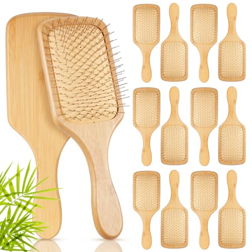 Cepillos de pelo de bambú ideales para tocador, kit de 12 cepillos de madera para toda la familia