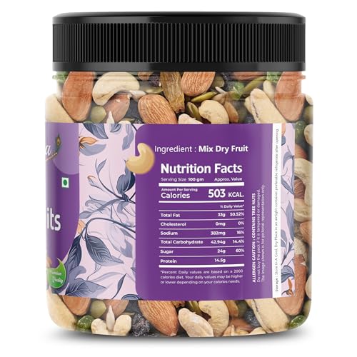 Image of Premium Trail Mix | An Eclectic Mix of 8 Healthy Superfoods Nuts- Cashews, Almonds, Pistachio | Dry Fruits Cranberries, Raisins | Seeds - Pumpkin, Sunflower | Reusable Jar (1 Kg, Mix Dry fruit)