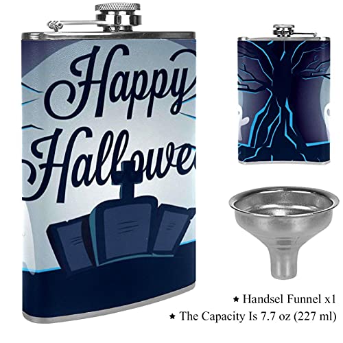 Small Flask For Liquor For Women Leakproof Hip Flask Leather Wrap With Funnel Discrete Shot Drinking Of Alcohol Gift For Men Happy Halloween Ghost Background #TOP2