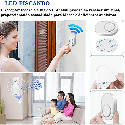 Kit Campainha sem Fio, Carrilhão de Porta de Célula de Botão à Prova D'água com 58 Melodias, para C