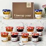 Jam Gift Set & Marmalade Hamper - Includes 10x Mini Jars of Strawberry, Raspberry, Apricot, Orange Marmalade, Honey & a Teaspoon. Elderly Gifts & Jam Selection Gift Set, Mothers Day Gifts