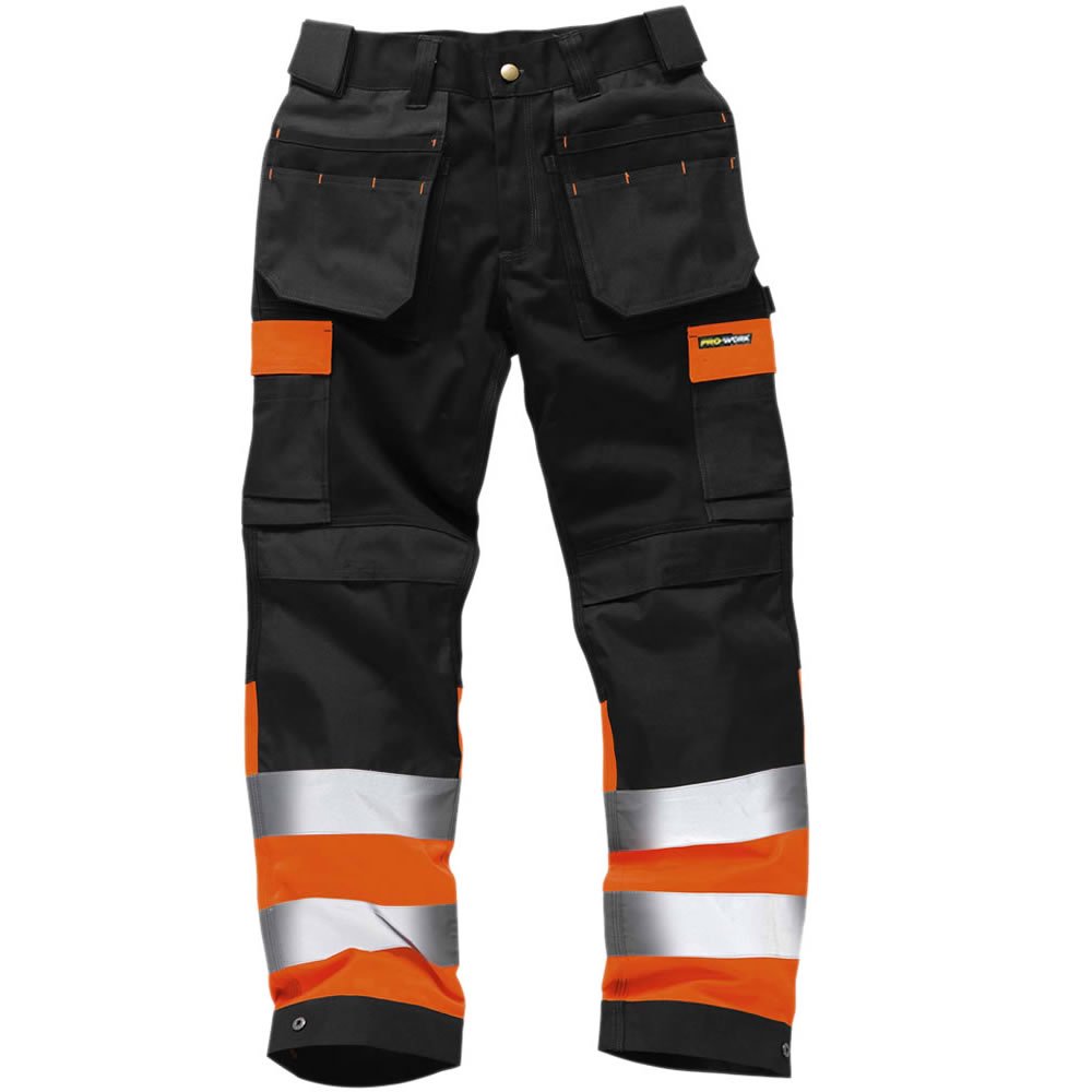 WK010 HI VIS - Rodilleras (incluye pantalones de trabajo en contraste negro y naranja) Negro y naranja. 30W/regular