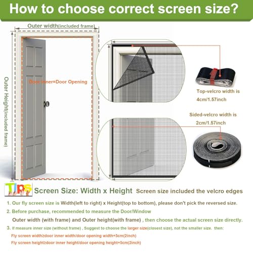 Risareyi Fiberglas Fliegengitter Balkontür 95x195cm, Schwarz Moskitonetz Tür Verstärkt Fliegengitter Tür Magnet Insektenschutz Balkontür Ohne Bohren für Haustür Terrassentür