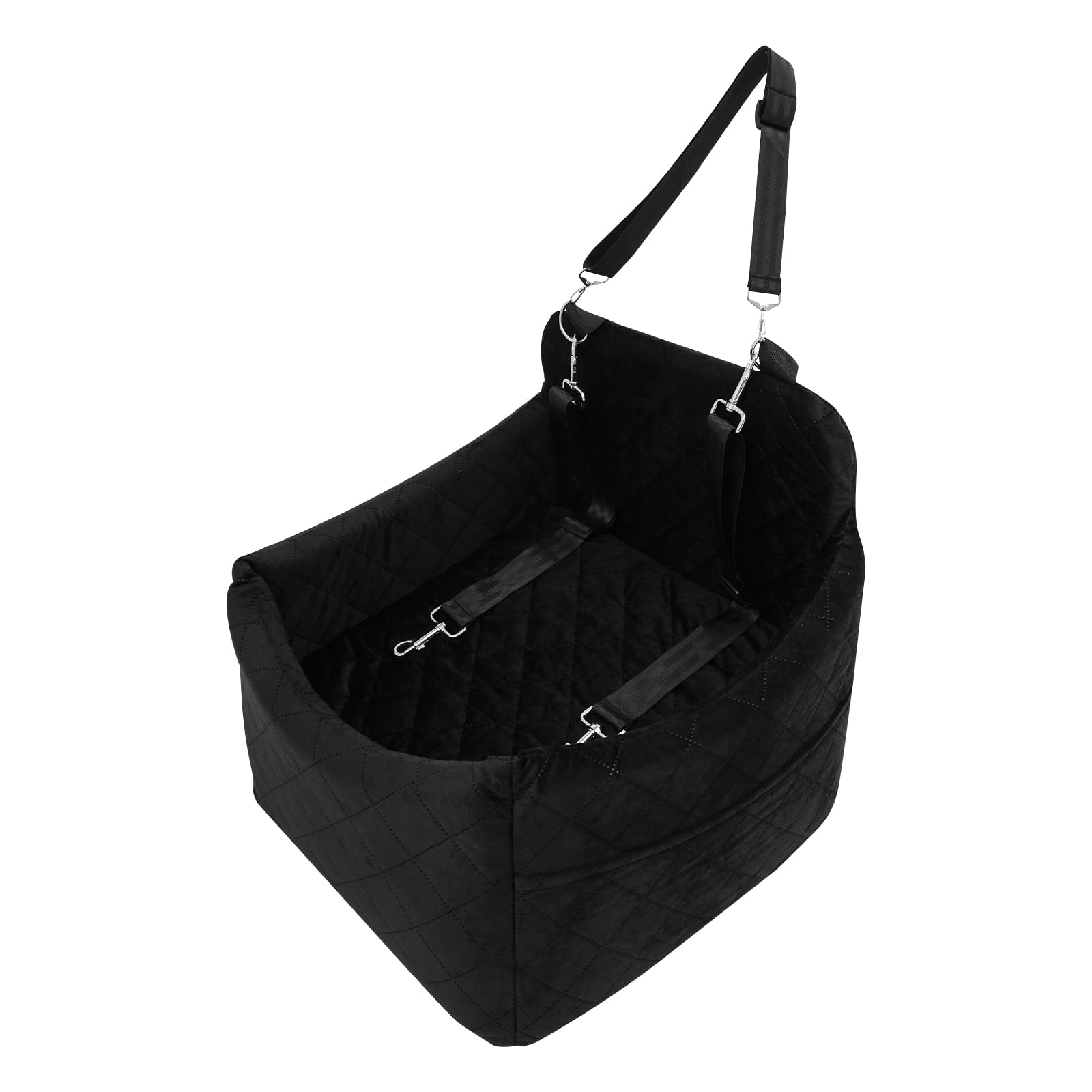 Asiento de coche para perros pequeños/medianos de menos de 15 kg, asiento de coche para mascotas desmontable y lavable, con 3 cinturones de seguridad y almohadilla, cama para perro, color negro