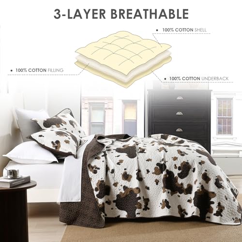 Image of Cabin Cow Quilt King Size - 100% Cotton Western Bedding Set